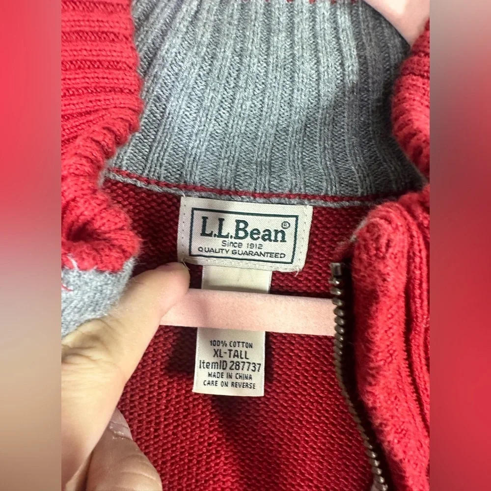 Mens L.L. Bean Red Half Zip sz XL Tall